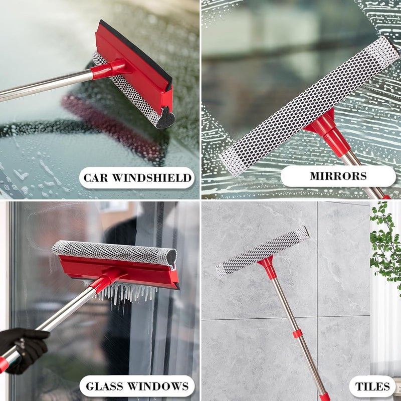 Conliwell Window Squeegee with 15.7"-27.5" Retractable Stainless Steel Handle, 2-in-1 Windshield Cleaner Tool for Cars, Trucks, Glass Doors, Shower Glass, Outdoor Windows – Window Cleaner (Red) - Image 3